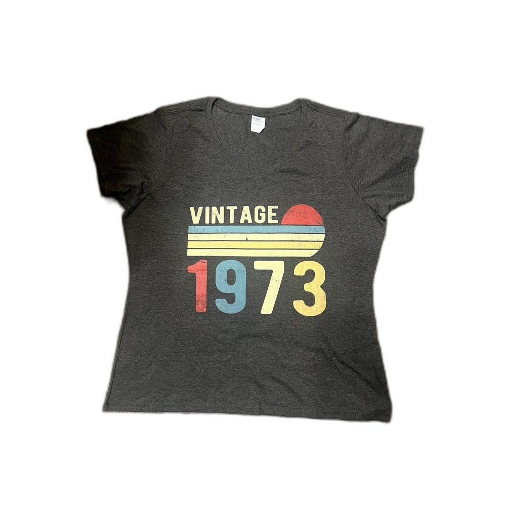 Retro Design Womens Birthday Gift Vintage Retro 1973 V-Neck T-Shirt:NWOT